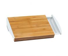 Kesper Schneidebrett mit Auffangschalen aus Bambus/Kunststoff, braun/weiß, 41 x 25 x 4 cm