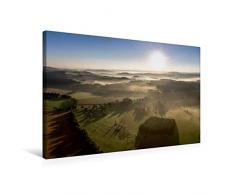Calvendo Premium Textil-Leinwand 75 cm x 50 cm quer, Morgendunst in Elterlein | Wandbild, Bild auf Keilrahmen, Fertigbild auf echter Leinwand, Leinwanddruck Natur Natur