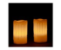 Relaxdays LED Kerzen Echtwachs Set, 2 elektrische Kerzen flammenlos, flackernd, Batterie, HxBxT: 13 x 8 x 8 cm, creme