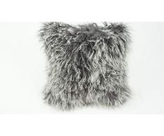 bokke Tibet Lammfell Kissen, Natürliches, Schwarzgrau weißmeliert, 40x40cm