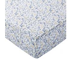 AmazonBasics Spannbetttuch, Mikrofaser, Blau mit Blumenmuster, 90 x 190 x 30 cm