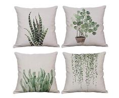YeeJu quadratisch grün Pflanze Baumwolle Leinen Überwurf Kissen Fall dekorative Kissenhülle Sofa Home Kopfkissen, Plant Set of 4, 18 * 18 inch