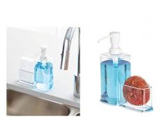 iDesign Küchenorganizer mit Seifenspender und Halter, Schwammhalter Küche aus Kunststoff, Pumpseifenspender, durchsichtig, 16,5 cm x 7,9 cm x 21 cm