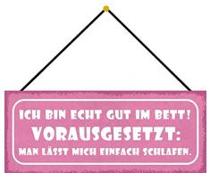 Schatzmix Gut im Bett Vorausgesetzt schlafen Metallschild 27x10 Deko m. Kordel Blechschild, Blech, Mehrfarbig, 27x10 cm