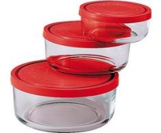 Bormioli 226017-S02 Gelo Box Vorratsdose Glas transparent mit rotem Deckel, 3 Stück