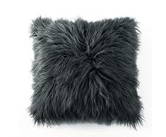 OJIA Deluxe Home Dekorativer superweicher Plüsch mongolisches Kunstfell Überwurf Kissenbezug, Baumwolle, dunkelgrau, 24 x 24 inch