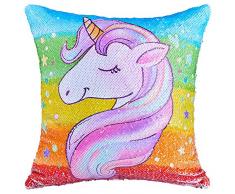 Play Tailor Kissenbezug Meerjungfrau, Wende-Kissenbezug mit Pailletten, 40,6 x 40,6 cm 16 x 16 inches A-colorful Unicorn