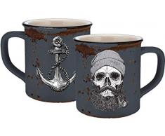 infinite by GEDA LABELS (INFKH) 13660 Totenkopf Sailor Skull Emaille-Optik Tasse, Keramiktasse, Kaffeetasse, Keramik, Blau