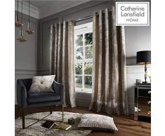 Catherine Lansfield Vorhang aus gecrashtem Samt mit Ösenaufhängung, Polyester, Natur, 168 x 137 cm