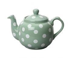 London Pottery 78446 Farmhouse Teekanne mit Teesieb, gepunktet, keramik, Smaragd/weiße Tupfen