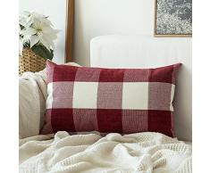 MIULEEYCZ 2 Stück, Samt Weiches Solide dekorativen Überwurf Kissenbezüge Set, quadratisch Kissen Fall Sofa Schlafzimmer Auto Single Piece, 12x20 C-Plaids red+White