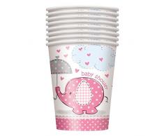Unique Party Supplies 266 ml pink Elefant Baby Dusche Pappbecher, 8 Stück