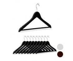 Relaxdays Kleiderbügel Holz, 10er Set, Kerben, Hosensteg, Garderobenbügel, 360° drehbarer Haken, 44,5 cm breit, schwarz