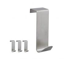 Relaxdays Türhaken Edelstahl 4er Set, zum Einhängen, rostbeständig, S-Haken, Türkleiderhaken, für 2 cm Türfalz, silber