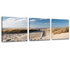 Visario 4221 Bilder auf Leinwand Bild 150 x 50 cm Strand Düne Nordsee - Ostsee drei Teile 50x50cm