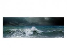 Panoramabild auf Leinwand und Keilrahmen 150x50cm Ozean Wellen Sturm Wolkenhimmel