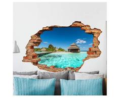 Sticker 3D Effekt | Wandaufkleber Tropische Insel - Tapete Dekoration optische Täuschung Raum und Wohnzimmer | 60 x 90 cm
