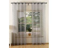 Netz Struktur Gardine mit Ãsen einfarbig transparent Deko Vorhang Netzvorhang 2 Stück 245x140 cm Grau