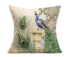 Asminifor Kissenbezug, niedliche Katzen-Tiere, mit Kopfhörern, Baumwollleinen, Dekorativer Überwurf, Kissenbezug für Couch 45,7 x 45,7 cm 18 x 18 inches Green Peacock