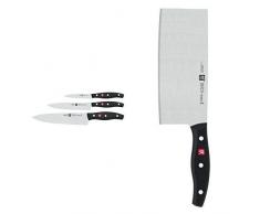 Zwilling 30763-000 Twin Pollux Messerset, Kunststoff-Schalen, 420 x 135 mm, 4-teilig, schwarz & 30795-180-0 Twin Pollux Chinesisches Kochmesser, 18,5 cm