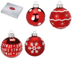 Inge-glas 4605H812-MO dekorierte Glaskugeln, 80 mm, 12 Stück/Box, Rot, 4 verschiedene Dekore