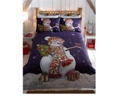 Happy Schneemann Weihnachten Bettdecke Bettbezug und 1 Kissenbezug Bett-Set, Blau, Single