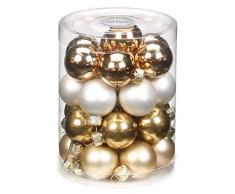 Inge Glas 15165D001 Kugel 30 mm, 28 Stück/Dose, Snow Princess-Mix(brocade,weiß matt,creme gold,bronze)