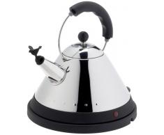 Alessi Elektrischer Wasserkessel Kabelfreier aus Edelstahl mit Griff und Aufsatz aus PA, schwarz