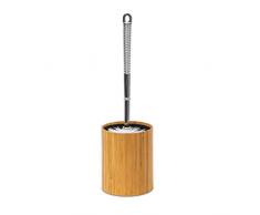 Relaxdays WC-Bürstenhalter Bambus H x B x T 33 x 10,4 x 10,4 cm Toilettenbürste aus Kunststoff in Edelstahl-Optik mit austauschbarem Bürstenkopf Garnitur plus hygienischem Kunststoffbehälter, natur