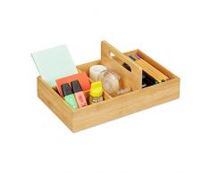 Relaxdays Schreibtisch Organizer aus Bambus, Stiftehalter für Büro und Zuhause, 5 Fächer, HBT 12,5x32,5x20,5 cm, natur
