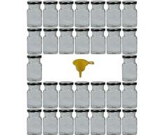 Viva Haushaltswaren - 30 x Gewürzgläser / Marmeladengläser 150 ml mit silberfarbenem Verschluss, eckige Twist off Gläser als Einmachgläser, Glasdosen & Vorratsdosen verwendbar (inkl. Einfülltrichter)