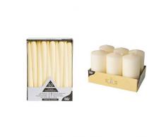 Papstar Leuchterkerzen / Halterkerzen champagner (50 Stück) 2.2 x 25 cm, lange Brenndauer ca. 7 Stunden & Papstar Stumpenkerzen / Säulenkerzen creme, (6 Stück), Abmessungen 6 x 11.5 cm, für Haushalt