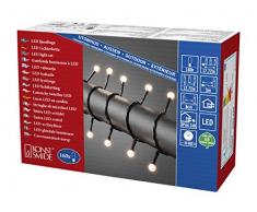 Konstsmide 3695-107 LED Globelichterkette mit kleinen runden Dioden / für Außen (IP44) / VDE geprüft / 24V Außentrafo / 160 warm weiße Dioden / schwarzes Kabel