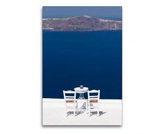 Premium Textil-Leinwand 60 x 90 cm Hoch-Format Berühmte Stühle in Firostefani | Wandbild, HD-Bild auf Keilrahmen, Fertigbild auf hochwertigem Vlies, Leinwanddruck von Thomas Klinder