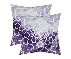 CaliTime Kissenbezüge Kissenhülle Packung mit 2 gemütlichen Fleece-Dekokissenbezügen für Couch-Bettsofa Manuell Handgemalter Druck Bunter Dahlien-Kompass 50cm x 50cm Deep Purple