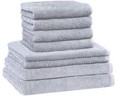 NatureMark 8 TLG. FROTTIER Handtuch-Set mit verschiedenen Größen 4X Gästetücher, 2X Handtücher, 2X Duschtücher | Farbe: Silber grau| 100% Baumwolle