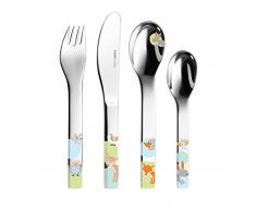 Puresigns 2090400 Woody Kinderbesteck Tiere Edelstahl Poliert Silber 4-teilig