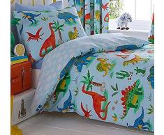 Kids Club Dinosaurier-Bettdeckenbezug und Kissenbezug-Set, Polyester-Baumwolle, Blau, Einzelbett
