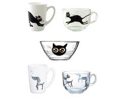 Luminarc Mistigri-Mabrouk Set mit 6 Frühstückstassen aus Glas für die Mikrowelle