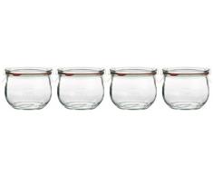 Westmark 4 Runde Sturz-/Weckgläser mit Glasdeckel und Deckelklammern, Glasvolumen je 250 ml, Glas/Stahl/Gummi, Weck, Transparent, 66882270