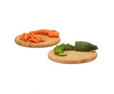 Relaxdays Frühstücksbrettchen 2er Set, Bambus, rund, 25 cm, Küchenbrett, pflegeleicht, natürlich, messerschonend, natur