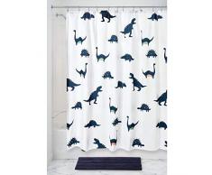 iDesign Dinosaurier Badewannenvorhang mit urzeitlichem Motiv, Duschvorhang aus wasserabweisendem Polyester, Spritzschutz für die Dusche oder Badewanne, blau
