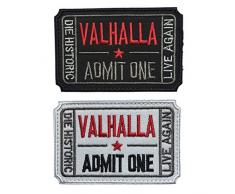 spaceauto Ticket to Valhalla zugeben Man sterben Historic Live wieder 3D bestickt Tactical Moral Badge Haken & Schleife Patch 7,6 x 5 cm Größe C - Bundle 2 Pieces Set