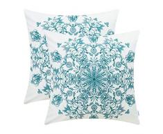 CaliTime Kissenbezüge Kissenhülle 2er Pack 50cm x 50cm Grau Teal Gemütliches Fleece Vintage Mandala Schneeflocke Floral Dekokissen