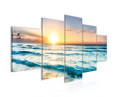 Bilder Sonnenuntergang Strand Wandbild Vlies - Leinwand Bild XXL Format Wandbilder Wohnzimmer Wohnung Deko Kunstdrucke Blau 5 Teilig - MADE IN GERMANY - Fertig zum Aufhängen 023753a