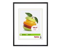 Hama Bilderrahmen Sevilla, DIN A4 (21 x 29,7 cm) mit Papier-Passepartout 15 x 20 cm, hochwertiges Glas, Kunststoff Rahmen, zum Aufhängen, schwarz