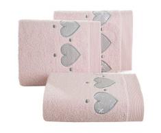 Design91 Frottiere Handtuch Rosa Herzmuster Herzchen Herz Baumwolle Duschtuch Badetuch Badezimmer Süß Weich, 70x140cm