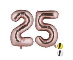 Relaxdays Folienballon Zahl 25, Dekoballon für Geburtstag, Jubiläum, Hochzeitstag, 85-100 cm, XXL Riesenballon, roségold
