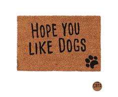 Relaxdays, Natur Fußmatte mit Spruch, Hope You Like Dogs, Hundemotiv, Kokosfasern, Außen und Innen, Fußabtreter 40x60 cm, Standard