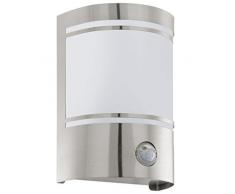 EGLO Außen-Wandlampe Cerno, 1 flammige Außenleuchte inkl. Bewegungsmelder, Sensor-Wandleuchte aus Edelstahl, Farbe: Silber, weiß, Glas: Weiß, satiniert, Fassung: E27, IP44